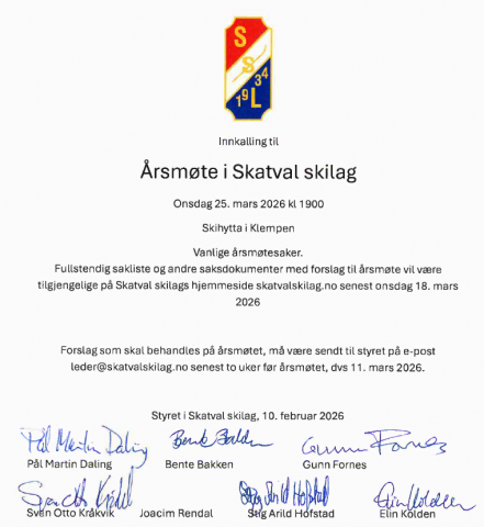 Årsmøte Skatval skilag mars 2026